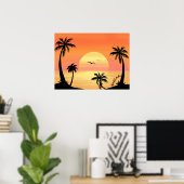 Tropische zonnepalm Silhouette Art Poster (Thuiskantoor)