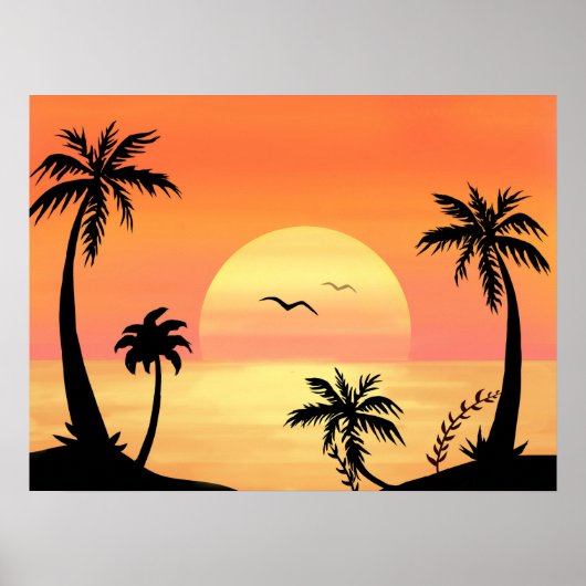 Tropische zonnepalm Silhouette Art Poster (Voorkant)