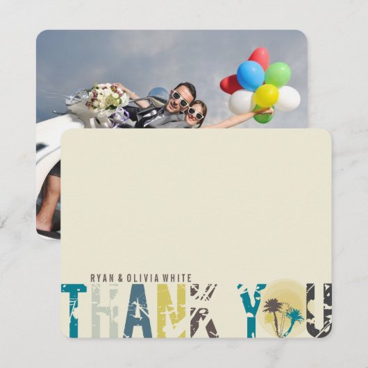 Tropische zonnepalmbomen Foto bruiloft Dank je wel Bedankkaart (Voorkant / Achterkant)