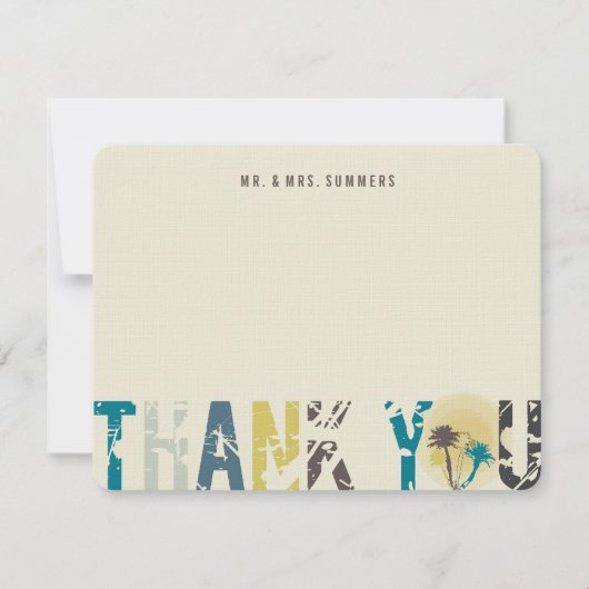 Tropische zonnepalmbomen Foto bruiloft Dank je wel Bedankkaart (Voorkant)