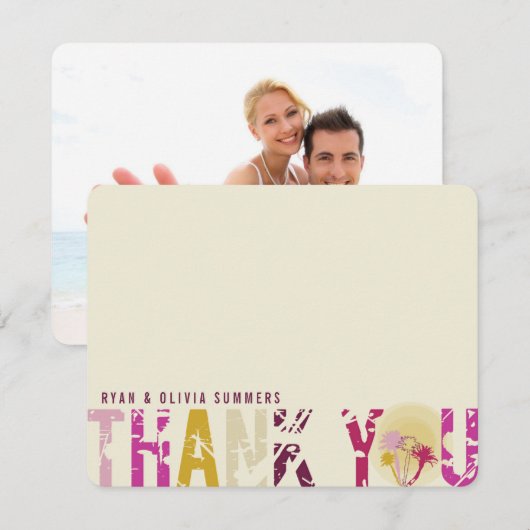 Tropische zonnepalmbomen Foto bruiloft Dank je wel Bedankkaart (Voorkant / Achterkant)