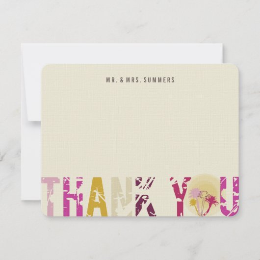 Tropische zonnepalmbomen Foto bruiloft Dank je wel Bedankkaart (Voorkant)