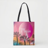 Tropische zonnepalmboom met heldere roze zomer tote bag (Voorkant)