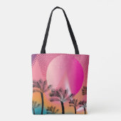 Tropische zonnepalmboom met heldere roze zomer tote bag (Achterkant)