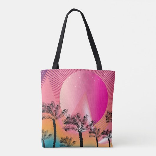 Tropische zonnepalmboom met heldere roze zomer tote bag (Achterkant)