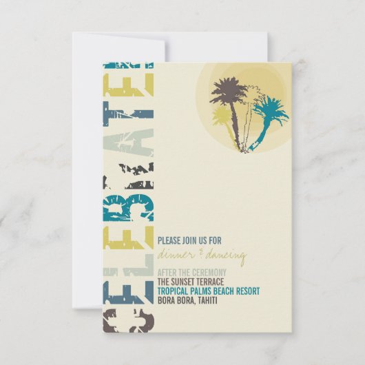 Tropische zonnepalmen Beach Wedding Reception Kaart (Voorkant)