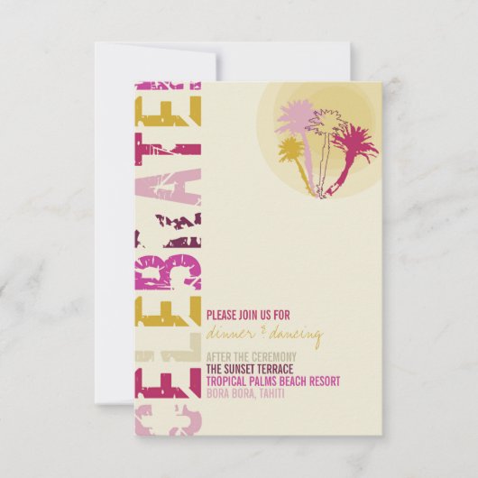 Tropische zonnepalmen Beach Wedding Reception Kaart (Voorkant)