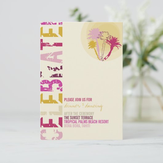 Tropische zonnepalmen Beach Wedding Reception Kaart (Staand voorkant)