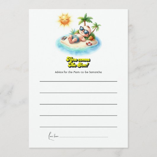 Tropische zonneschijn "Hier komt de zoon" Baby sho Advieskaart (Voorkant)
