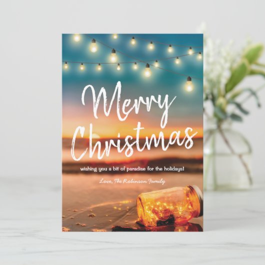 Tropische zonnestralen kerstverlichting feestdagenkaart (Staand voorkant)