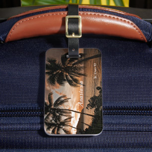 Tropische zonnestralen palmbomen personaliseren bagagelabel