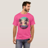 Tropische zonnevlakte Beach Vacation Palm Tree T-shirt (Voorkant volledig)