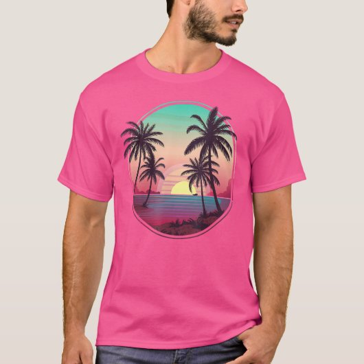 Tropische zonnevlakte Beach Vacation Palm Tree T-shirt (Voorkant)