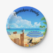 Tropische zonnige zomer strand scène monogram papieren bordje (Voorkant)