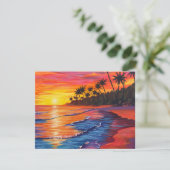 Tropische zonsondergang antwoordkaart RSVP kaartje (Staand voorkant)