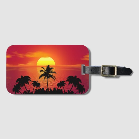 Tropische zonsondergang bagagelabel (Voorkant (horizontaal))