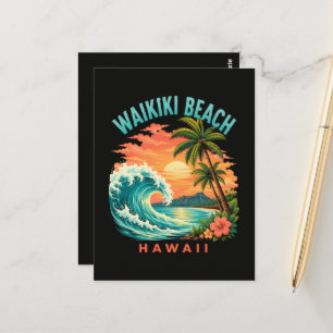 Tropische zonsondergang bij Waikiki Beach Hawaii Briefkaart