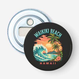 Tropische zonsondergang bij Waikiki Beach Hawaii Button Flesopener