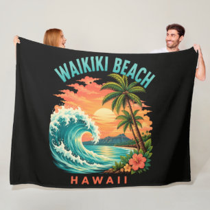 Tropische zonsondergang bij Waikiki Beach Hawaii Fleece Deken