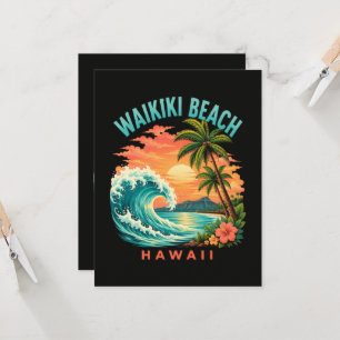 Tropische zonsondergang bij Waikiki Beach Hawaii Kaart