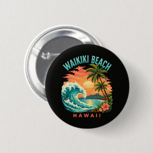 Tropische zonsondergang bij Waikiki Beach Hawaii Ronde Button 5,7 Cm