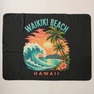Tropische zonsondergang bij Waikiki Beach Hawaii Sherpa Deken