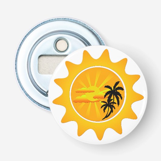 Tropische zonsondergang button flesopener (Voorkant)