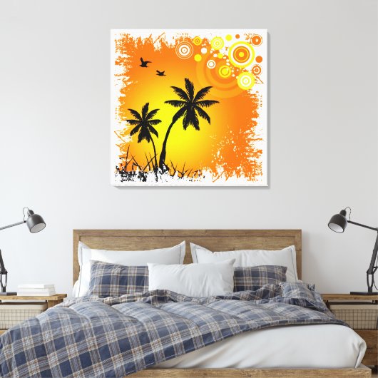 Tropische zonsondergang canvas afdruk (Insitu (Slaapkamer))
