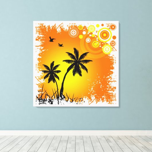 Tropische zonsondergang canvas afdruk (Insitu (Houten vloer))