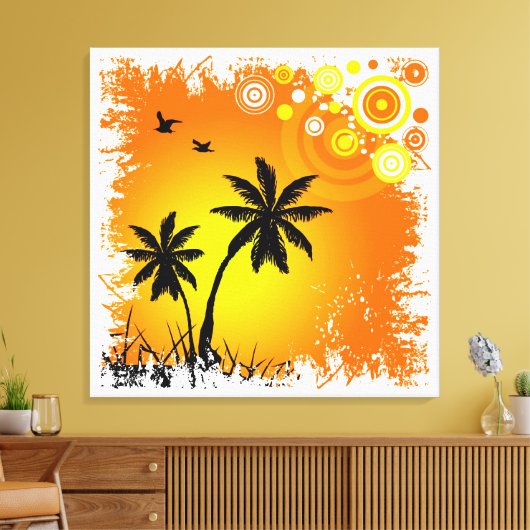 Tropische zonsondergang canvas afdruk (Insitu (Woonkamer))