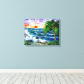 Tropische zonsondergang, canvas afdruk (Insitu (Houten vloer))