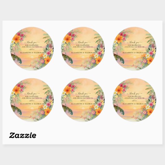Tropische zonsondergang Dank u bruiloft Sticker (Vel)