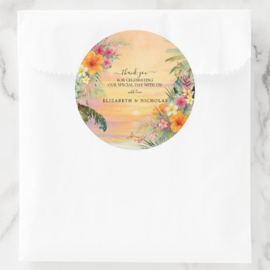 Tropische zonsondergang Dank u bruiloft Sticker (Tas)