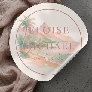 Tropische Zonsondergang Eiland Strand Watercolor T Ronde Sticker