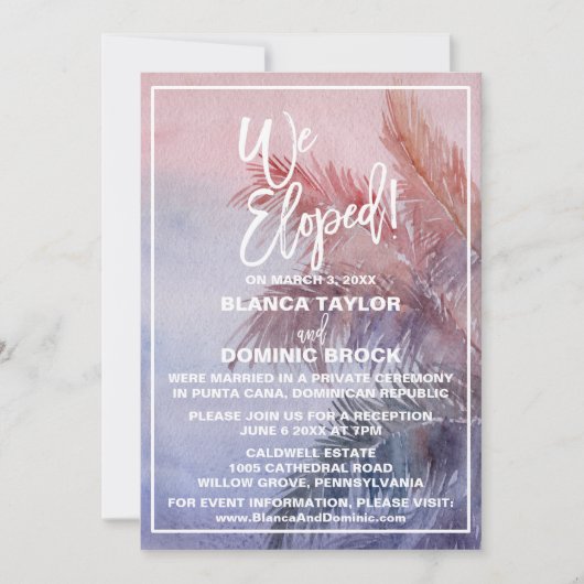 Tropische zonsondergang Elopement Ontvangst Kaart (Voorkant)