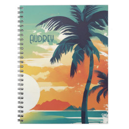 Tropische zonsondergang en palmbomen strand esthet notitieboek