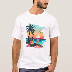 Tropische Zonsondergang Gitaar Strand Kunst   Zome T-shirt