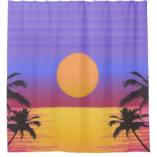 Tropische Zonsondergang Grafisch Douchegordijn (Voorkant)