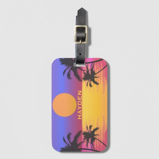 Tropische zonsondergang Graphic gepersonaliseerd Bagagelabel (Voorkant (verticaal))