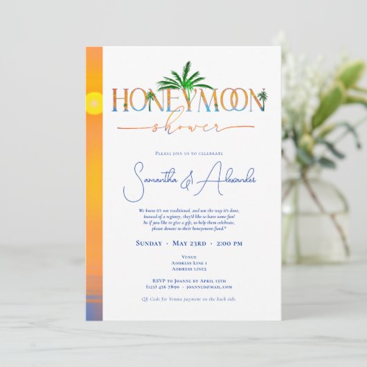 Tropische zonsondergang huwelijksreis paren douche kaart (Staand voorkant)