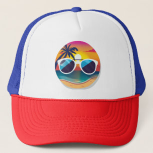 Tropische zonsondergang illustratie met palmbomen trucker pet