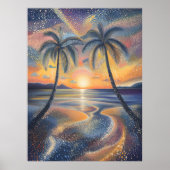 Tropische zonsondergang in pointillistische stijl poster (Voorkant)
