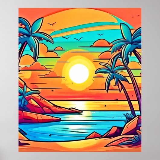 Tropische zonsondergang: levendige kust poster (Voorkant)
