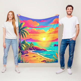 Tropische zonsondergang: levendige lucht fleece deken