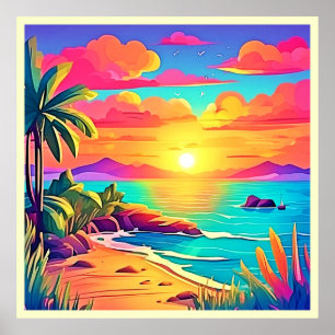 Tropische zonsondergang: levendige lucht poster