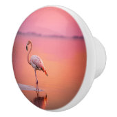 Tropische zonsondergang Lone Flamingo Keramische Knop (Rechts)