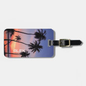 Tropische zonsondergang met gesilhoueteerde palmbo bagagelabel (Voorkant horizontaal)