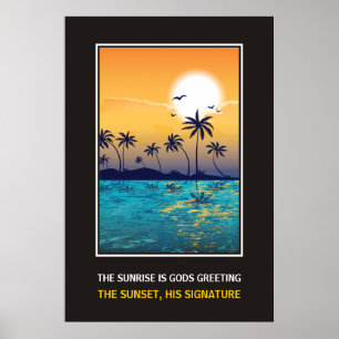 Tropische zonsondergang met motivatie prijsaanduid poster
