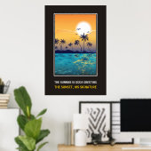 Tropische zonsondergang met motivatie prijsaanduid poster (Thuiskantoor)