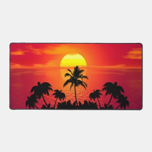 Tropische zonsondergang met palmbomen bureaumat (Voorkant)